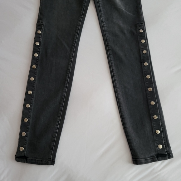 DTLA Dark Gray Y2K Silver Stud Button Skinny Jeans - Picture 5 of 14